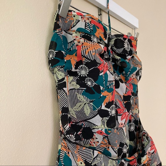 Anna Sui / silk floral bird print strapless-halter dress - Picture 3 of 16